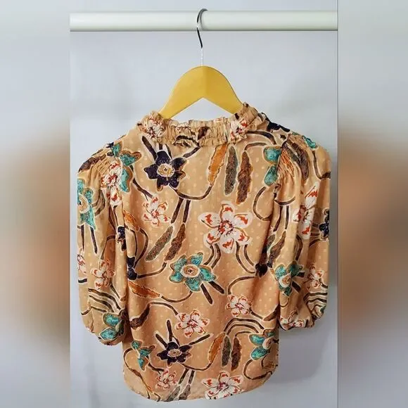 Joie Floral Blouse in Peach and Teal - Picture 3 of 7